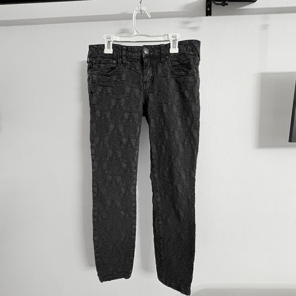 Free People Women's Jeans 28 Black Boho Floral Jacquard Skinny Textured Damask